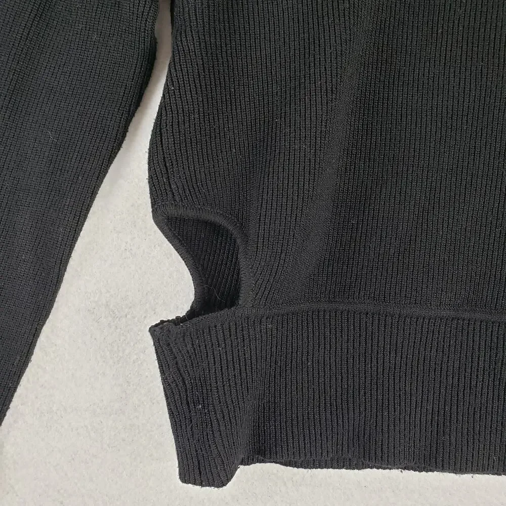 Zara Knit Women's L Long Sleeve Cutout Ribbed Crop‎ Top Solid Black Minimalist